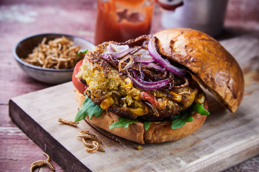 Speciality insect burger with fried mealworms Meelwormenburger